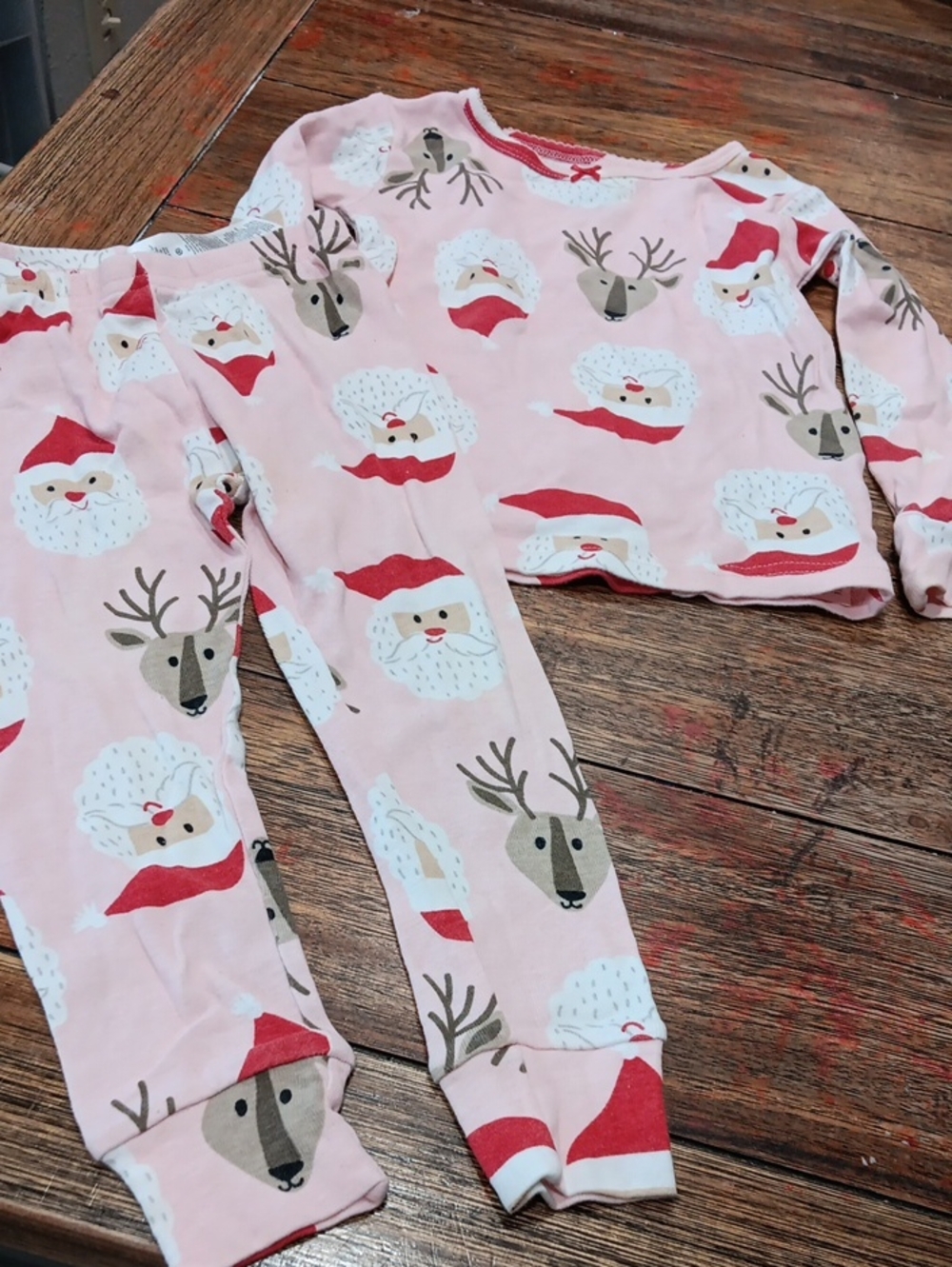 Carters Kids Pink Santa & Reindeer Holiday Pajama Set